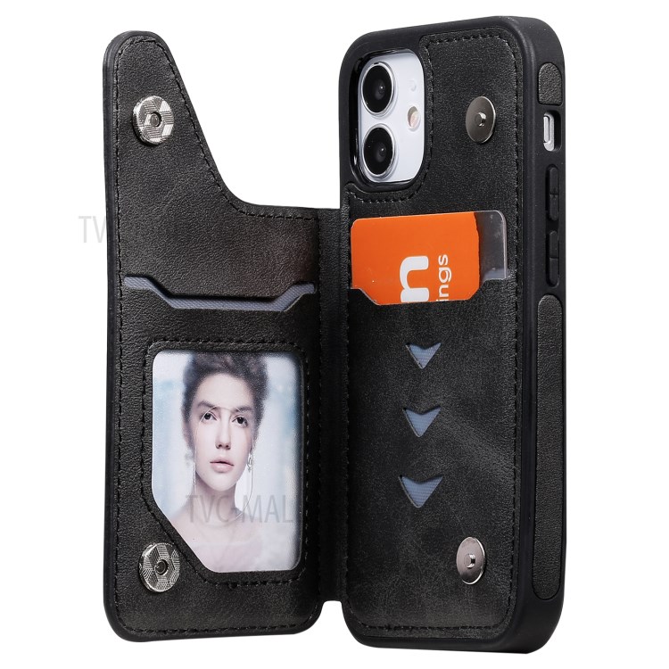 Shockproof Leather Coated TPU Phone Protective Shell with Card Slots for iPhone 12 Mini - Black-8