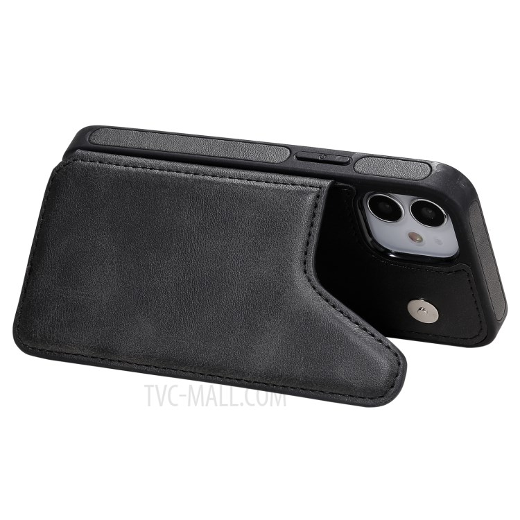 Shockproof Leather Coated TPU Phone Protective Shell with Card Slots for iPhone 12 Mini - Black-9