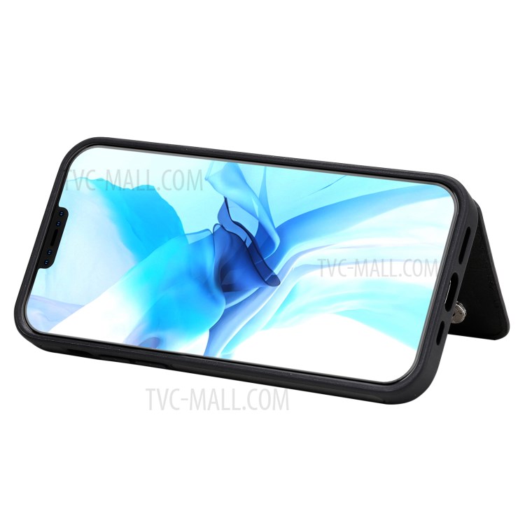 Shockproof Leather Coated TPU Case with Kickstand for iPhone 12/12 Pro - Black-10