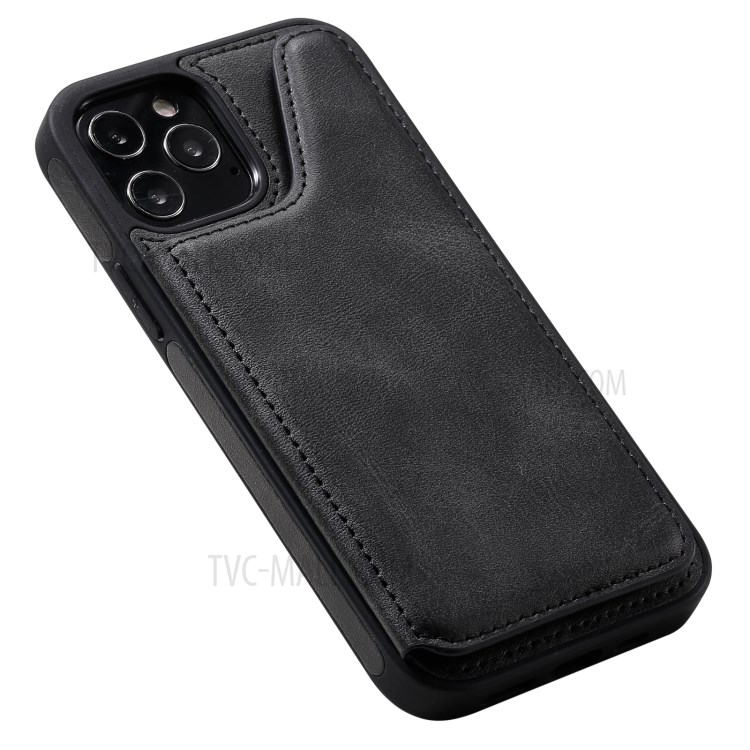 Shockproof Leather Coated TPU Case with Kickstand for iPhone 12/12 Pro - Black-11