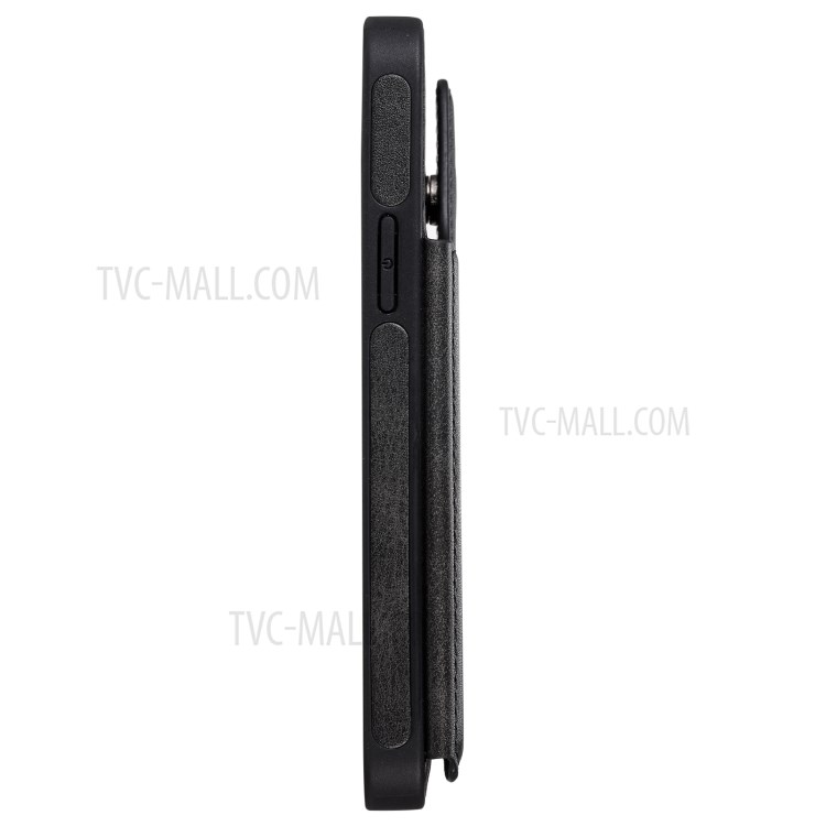 Shockproof Leather Coated TPU Case with Kickstand for iPhone 12/12 Pro - Black-12