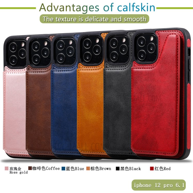 Shockproof Leather Coated TPU Case with Kickstand for iPhone 12/12 Pro - Black-13