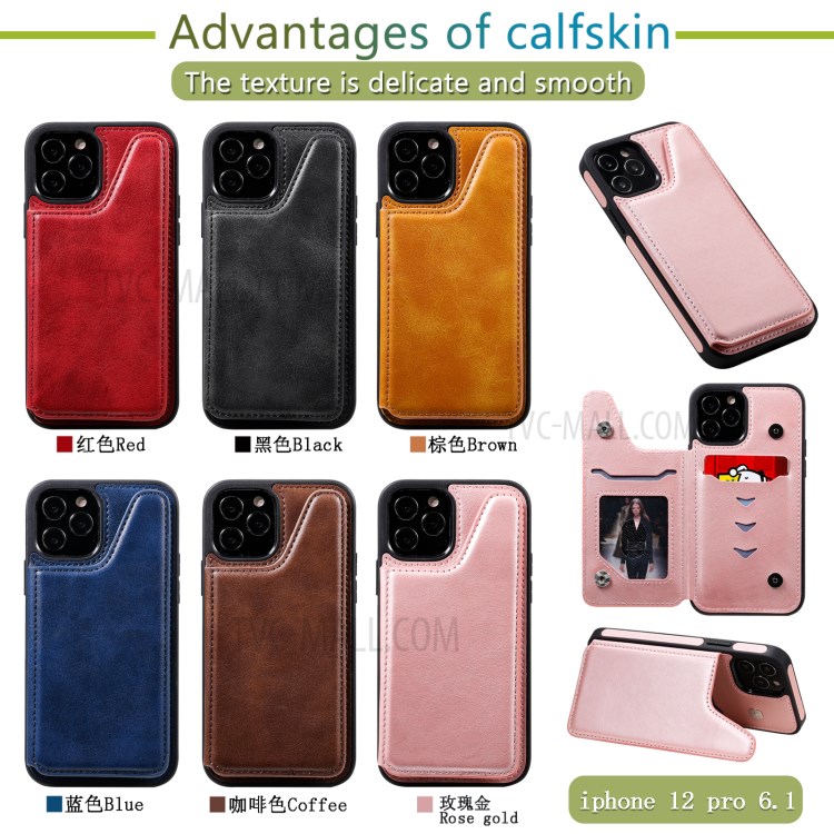Shockproof Leather Coated TPU Case with Kickstand for iPhone 12/12 Pro - Black-14