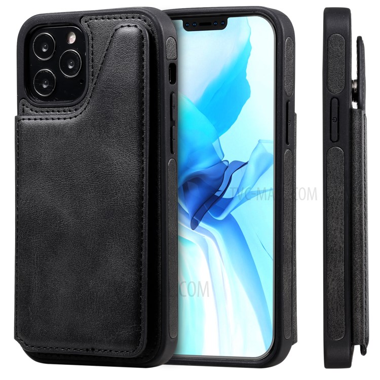 Shockproof Leather Coated TPU Case with Kickstand for iPhone 12/12 Pro - Black-2