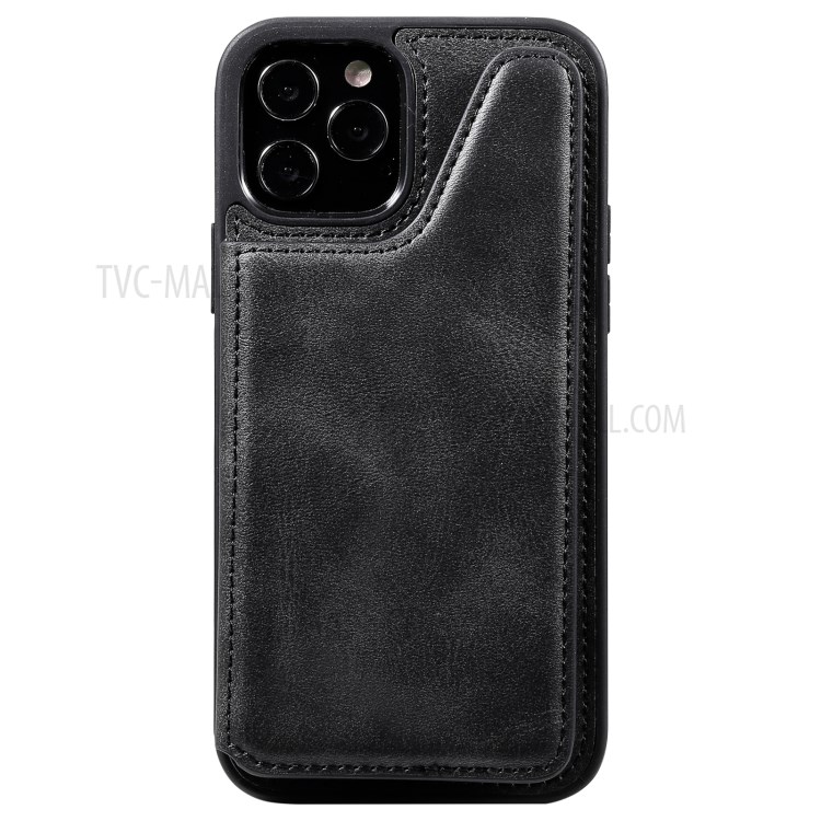 Shockproof Leather Coated TPU Case with Kickstand for iPhone 12/12 Pro - Black-4