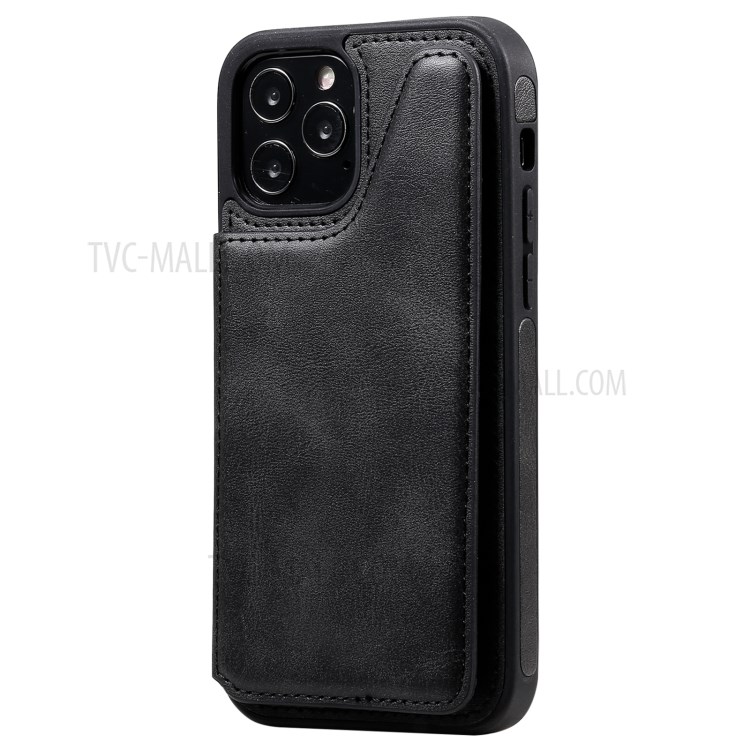 Shockproof Leather Coated TPU Case with Kickstand for iPhone 12/12 Pro - Black-5