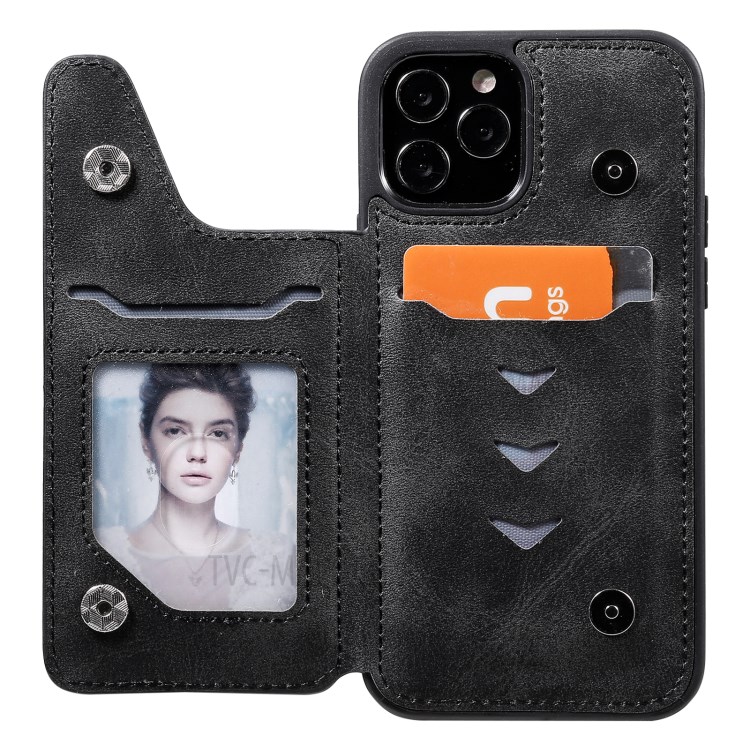 Shockproof Leather Coated TPU Case with Kickstand for iPhone 12/12 Pro - Black-7