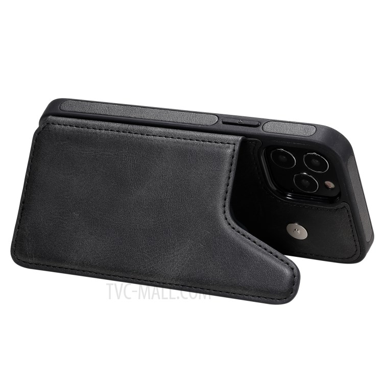 Shockproof Leather Coated TPU Case with Kickstand for iPhone 12/12 Pro - Black-9