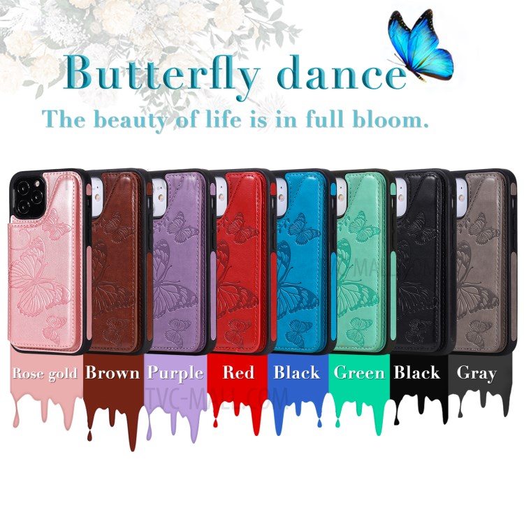Imprint Butterfly Shockproof Leather Coated TPU Phone Protective Shell for iPhone 12 Mini - Black-11