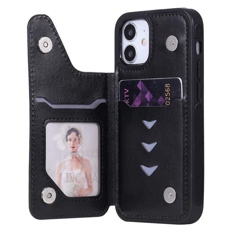 Imprint Butterfly Shockproof Leather Coated TPU Phone Protective Shell for iPhone 12 Mini - Black-6