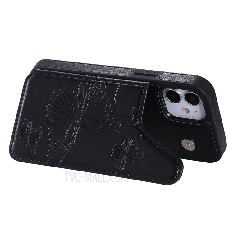 Imprint Butterfly Shockproof Leather Coated TPU Phone Protective Shell for iPhone 12 Mini - Black-7