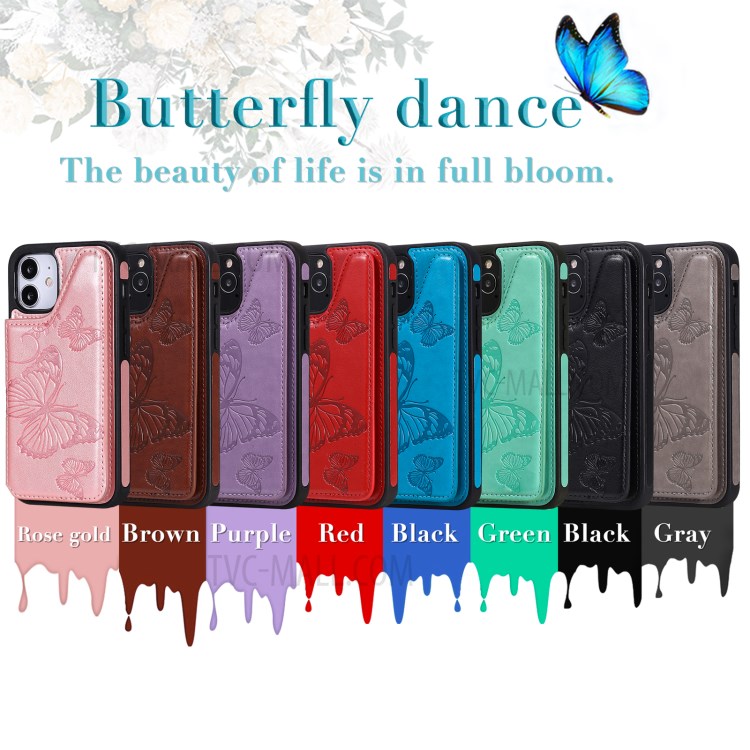 Imprint Butterfly Shockproof Leather Coated TPU Phone Protective Shell for iPhone 12 Pro / iPhone 12 - Black-11