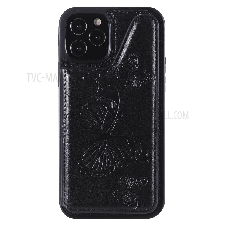 Imprint Butterfly Shockproof Leather Coated TPU Phone Protective Shell for iPhone 12 Pro / iPhone 12 - Black-3