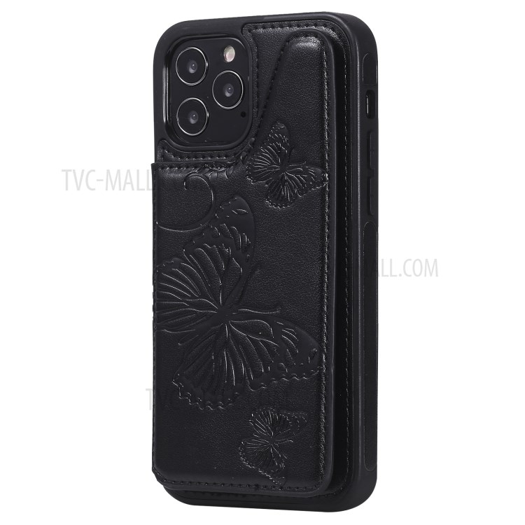Imprint Butterfly Shockproof Leather Coated TPU Phone Protective Shell for iPhone 12 Pro / iPhone 12 - Black-4