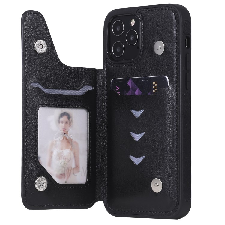 Imprint Butterfly Shockproof Leather Coated TPU Phone Protective Shell for iPhone 12 Pro / iPhone 12 - Black-6