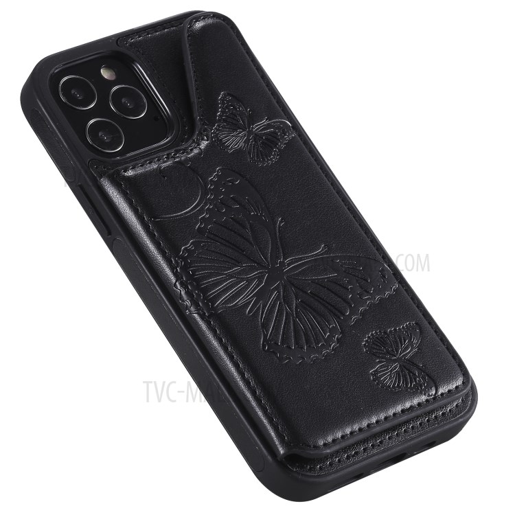 Imprint Butterfly Shockproof Leather Coated TPU Phone Protective Shell for iPhone 12 Pro / iPhone 12 - Black-9