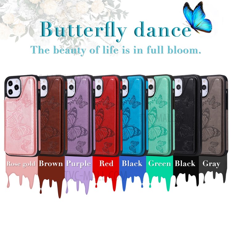 Butterfly Imprint Leather Coated TPU Phone Shell for iPhone 12 Pro Max Case Shockproof - Black-11
