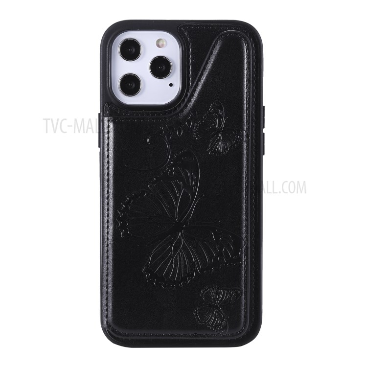 Butterfly Imprint Leather Coated TPU Phone Shell for iPhone 12 Pro Max Case Shockproof - Black-3