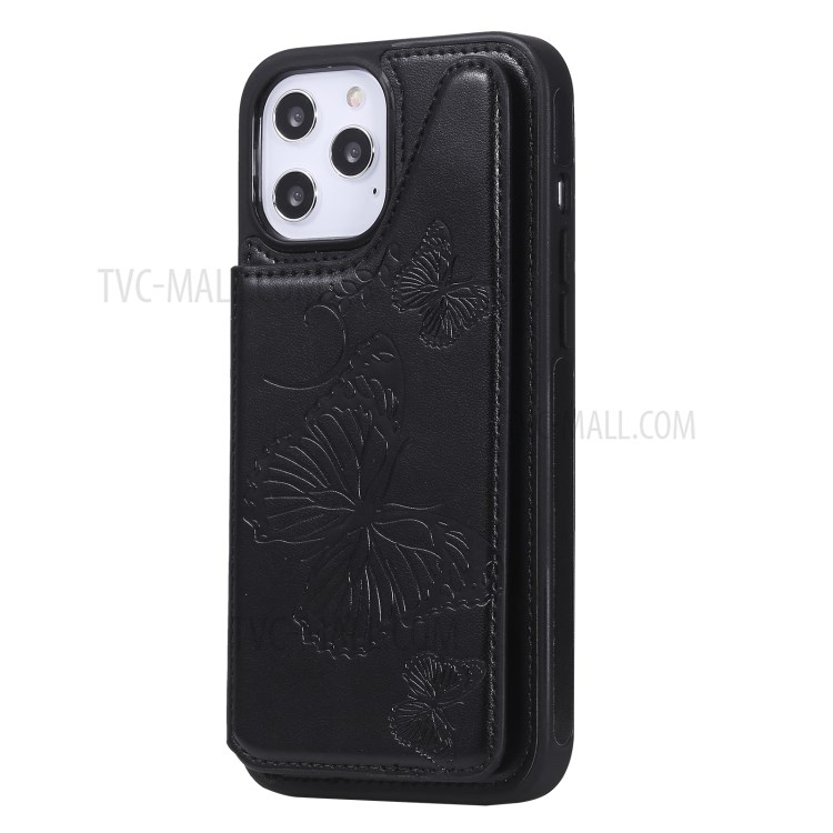 Butterfly Imprint Leather Coated TPU Phone Shell for iPhone 12 Pro Max Case Shockproof - Black-5