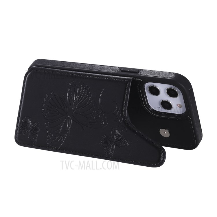 Butterfly Imprint Leather Coated TPU Phone Shell for iPhone 12 Pro Max Case Shockproof - Black-8