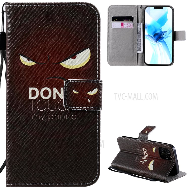 Patterned Wallet Stand Leather Case for iPhone 12/12 Pro Phone Shell - Angry Face-1