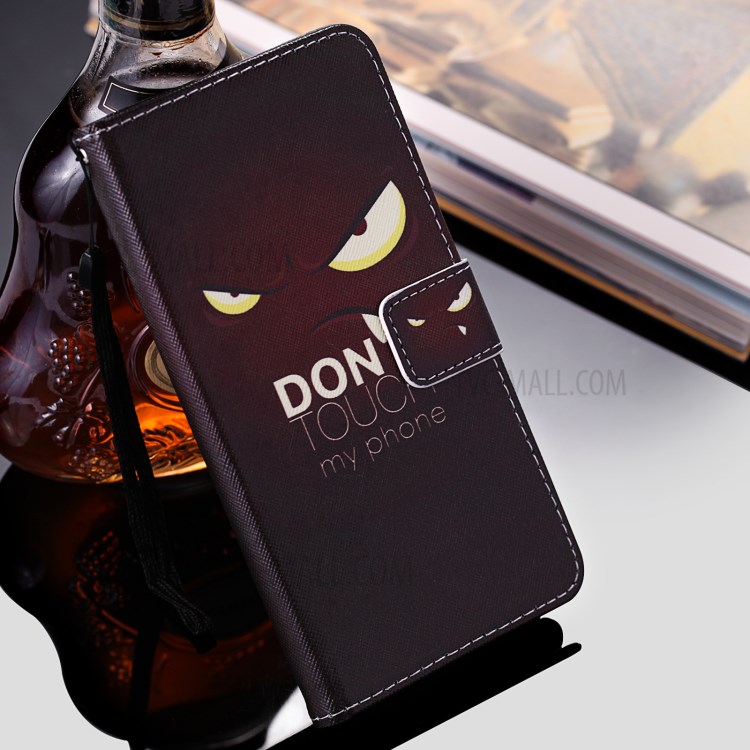 Patterned Wallet Stand Leather Case for iPhone 12/12 Pro Phone Shell - Angry Face-11