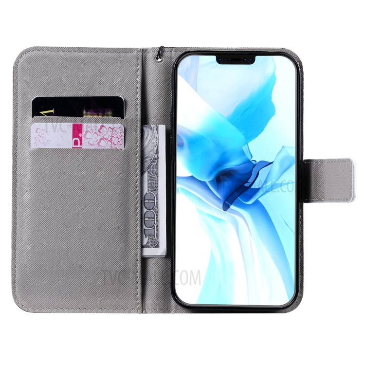 Patterned Wallet Stand Leather Case for iPhone 12/12 Pro Phone Shell - Angry Face-4