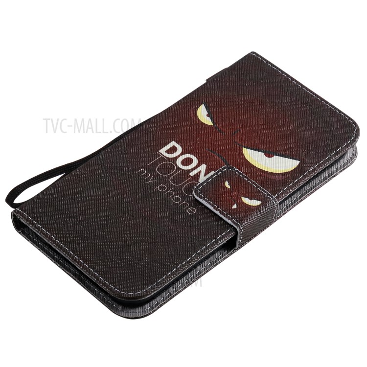 Patterned Wallet Stand Leather Case for iPhone 12/12 Pro Phone Shell - Angry Face-5