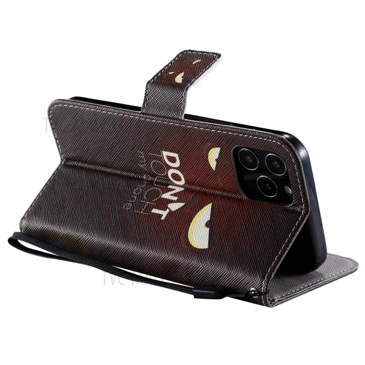 Patterned Wallet Stand Leather Case for iPhone 12/12 Pro Phone Shell - Angry Face-7
