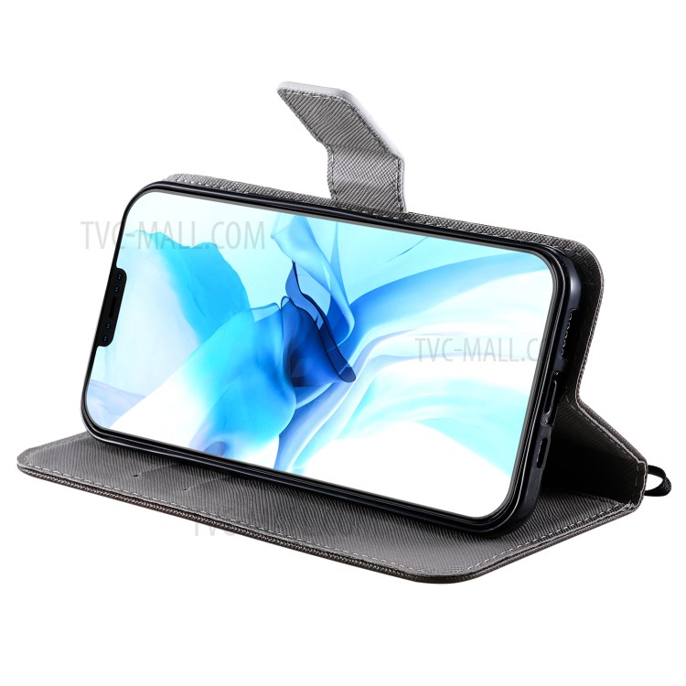 Patterned Wallet Stand Leather Case for iPhone 12/12 Pro Phone Shell - Angry Face-8