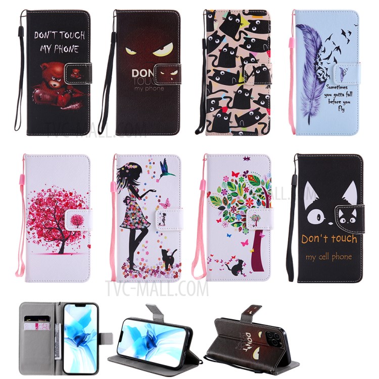 Patterned Wallet Stand Leather Case for iPhone 12/12 Pro Phone Shell - Angry Face-9