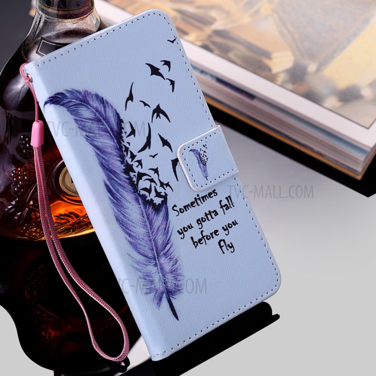 Patterned Wallet Stand Leather Case for iPhone 12 Pro Max Phone Cover - Feather and Flying Bird-10