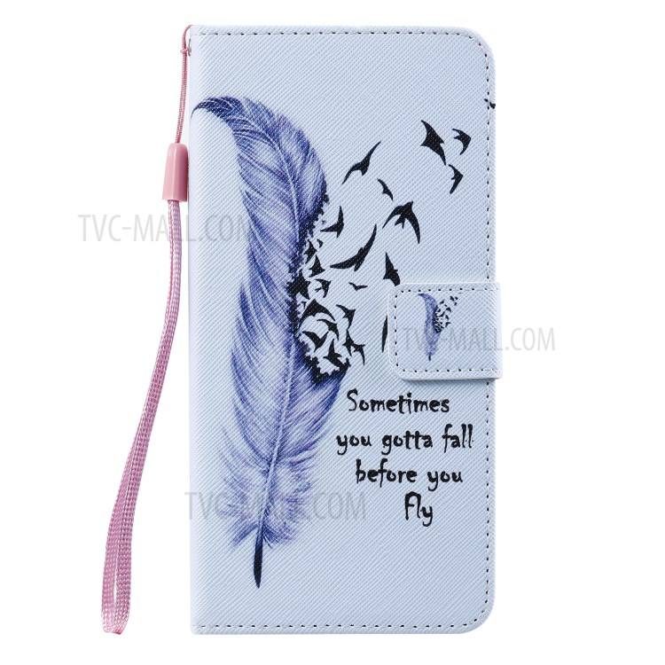 Patterned Wallet Stand Leather Case for iPhone 12 Pro Max Phone Cover - Feather and Flying Bird-2