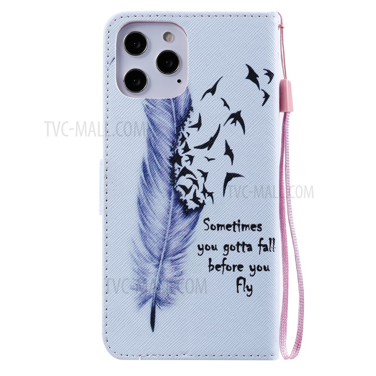 Patterned Wallet Stand Leather Case for iPhone 12 Pro Max Phone Cover - Feather and Flying Bird-3