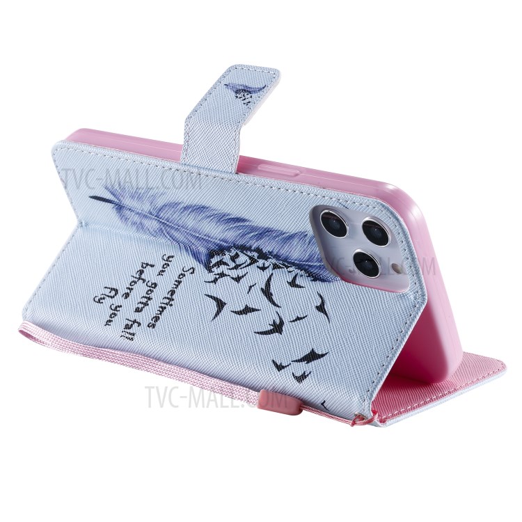 Patterned Wallet Stand Leather Case for iPhone 12 Pro Max Phone Cover - Feather and Flying Bird-5