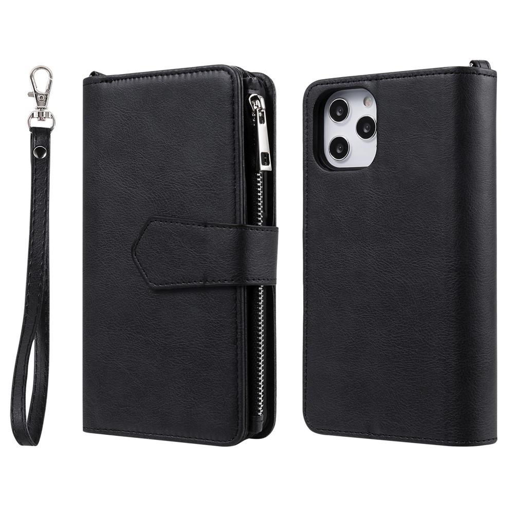 Detachable 2 in 1 Leather Phone Case with Zippered Wallet for iPhone 12 Pro Max - Black-2