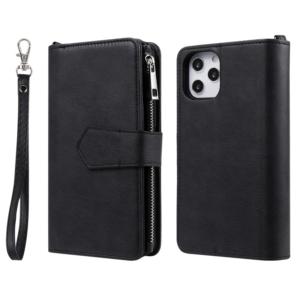 KT Multifunktionaler Serie-4 Abnehmbar 2 in 1 Leder-telefonhülle Mit Reißverschluss Brieftasche Für Iphone 12 Pro Max - Schwarz