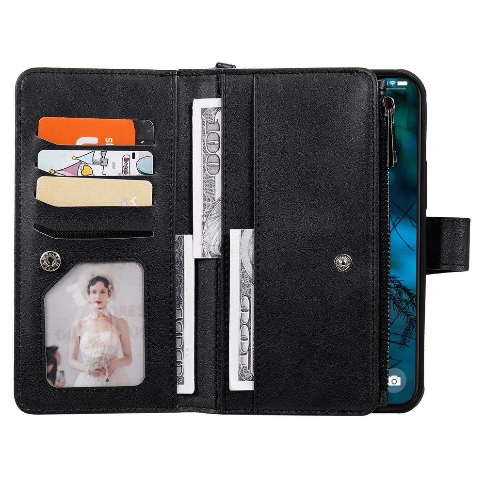 Detachable 2 in 1 Leather Phone Case with Zippered Wallet for iPhone 12 Pro Max - Black-9