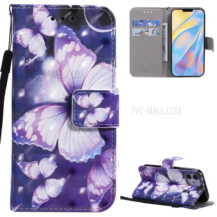 Light Spot Decor Patterned Wallet Stand Leather Shell for iPhone 12 Mini - Beautiful Butterfly-1
