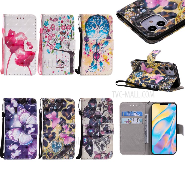 Light Spot Decor Patterned Wallet Stand Leather Shell for iPhone 12 Mini - Beautiful Butterfly-10