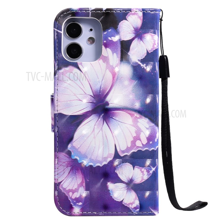 Light Spot Decor Patterned Wallet Stand Leather Shell for iPhone 12 Mini - Beautiful Butterfly-3