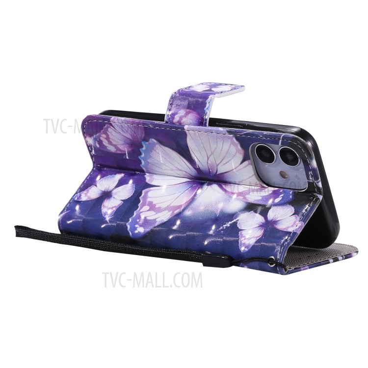 Light Spot Decor Patterned Wallet Stand Leather Shell for iPhone 12 Mini - Beautiful Butterfly-5