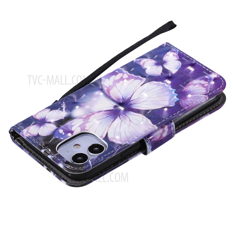 Light Spot Decor Patterned Wallet Stand Leather Shell for iPhone 12 Mini - Beautiful Butterfly-7