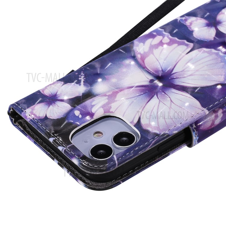Light Spot Decor Patterned Wallet Stand Leather Shell for iPhone 12 Mini - Beautiful Butterfly-8