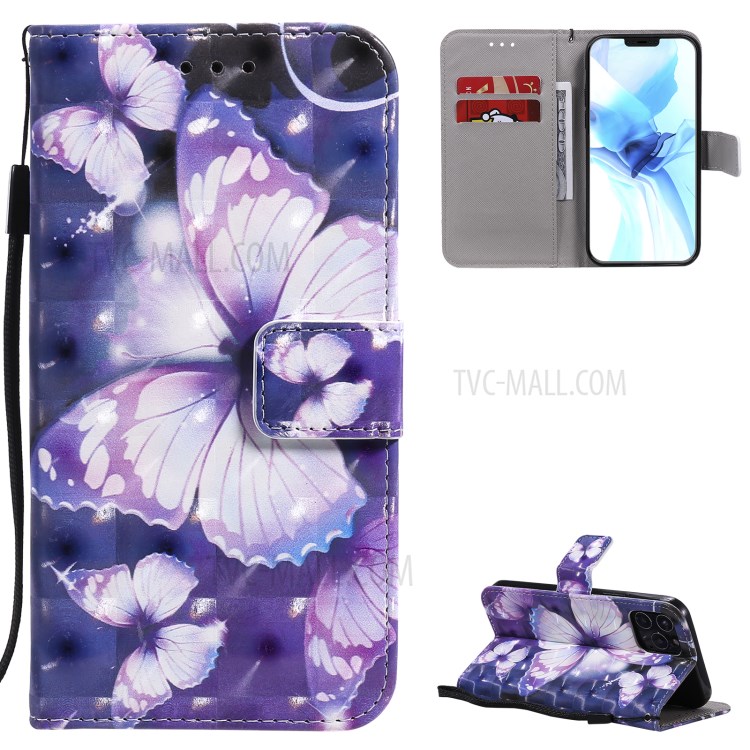 Light Spot Decor Pattern Printing Wallet Stand Leather Shell for iPhone 12 Pro / iPhone 12 - Beautiful Butterfly-1
