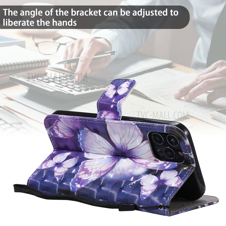 Light Spot Decor Pattern Printing Wallet Stand Leather Shell for iPhone 12 Pro / iPhone 12 - Beautiful Butterfly-11