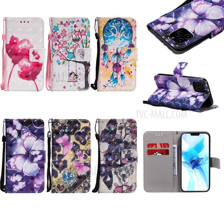 Light Spot Decor Pattern Printing Wallet Stand Leather Shell for iPhone 12 Pro / iPhone 12 - Beautiful Butterfly-12