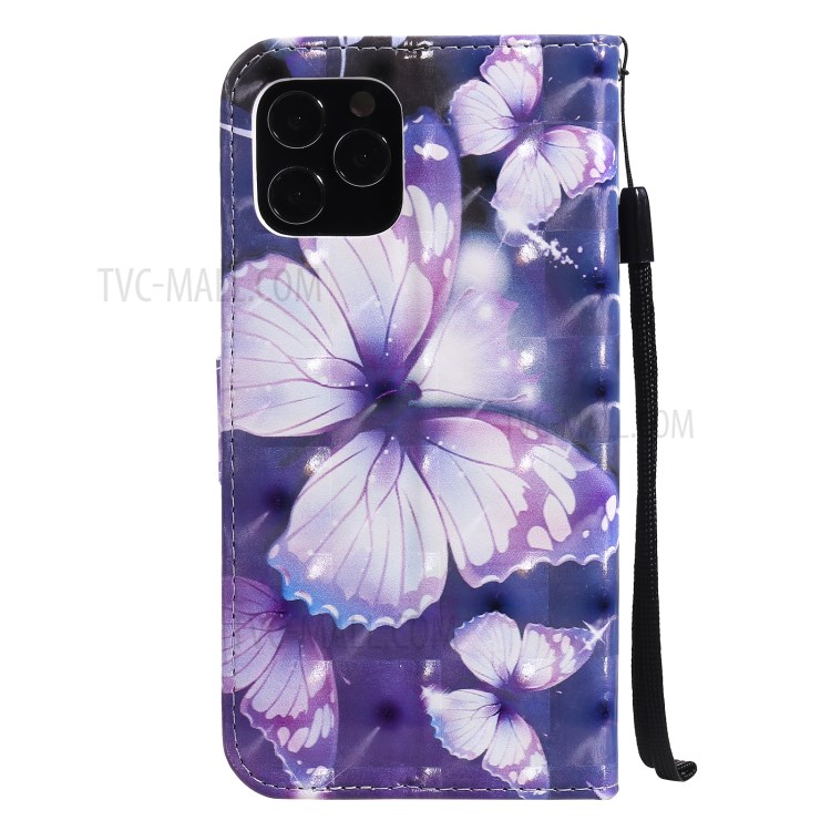 Light Spot Decor Pattern Printing Wallet Stand Leather Shell for iPhone 12 Pro / iPhone 12 - Beautiful Butterfly-3