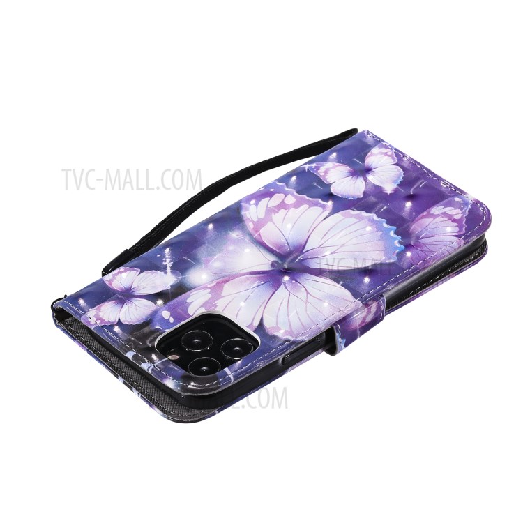 Light Spot Decor Pattern Printing Wallet Stand Leather Shell for iPhone 12 Pro / iPhone 12 - Beautiful Butterfly-6