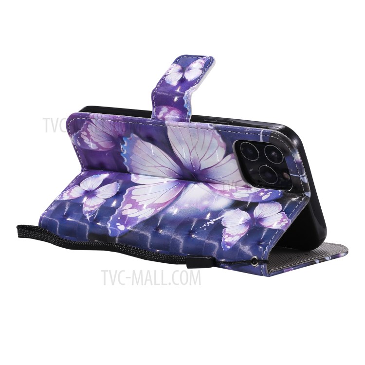 Light Spot Decor Pattern Printing Wallet Stand Leather Shell for iPhone 12 Pro / iPhone 12 - Beautiful Butterfly-7